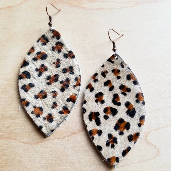 Jewelry - Mini Leopard Print Leather Oval Earrings